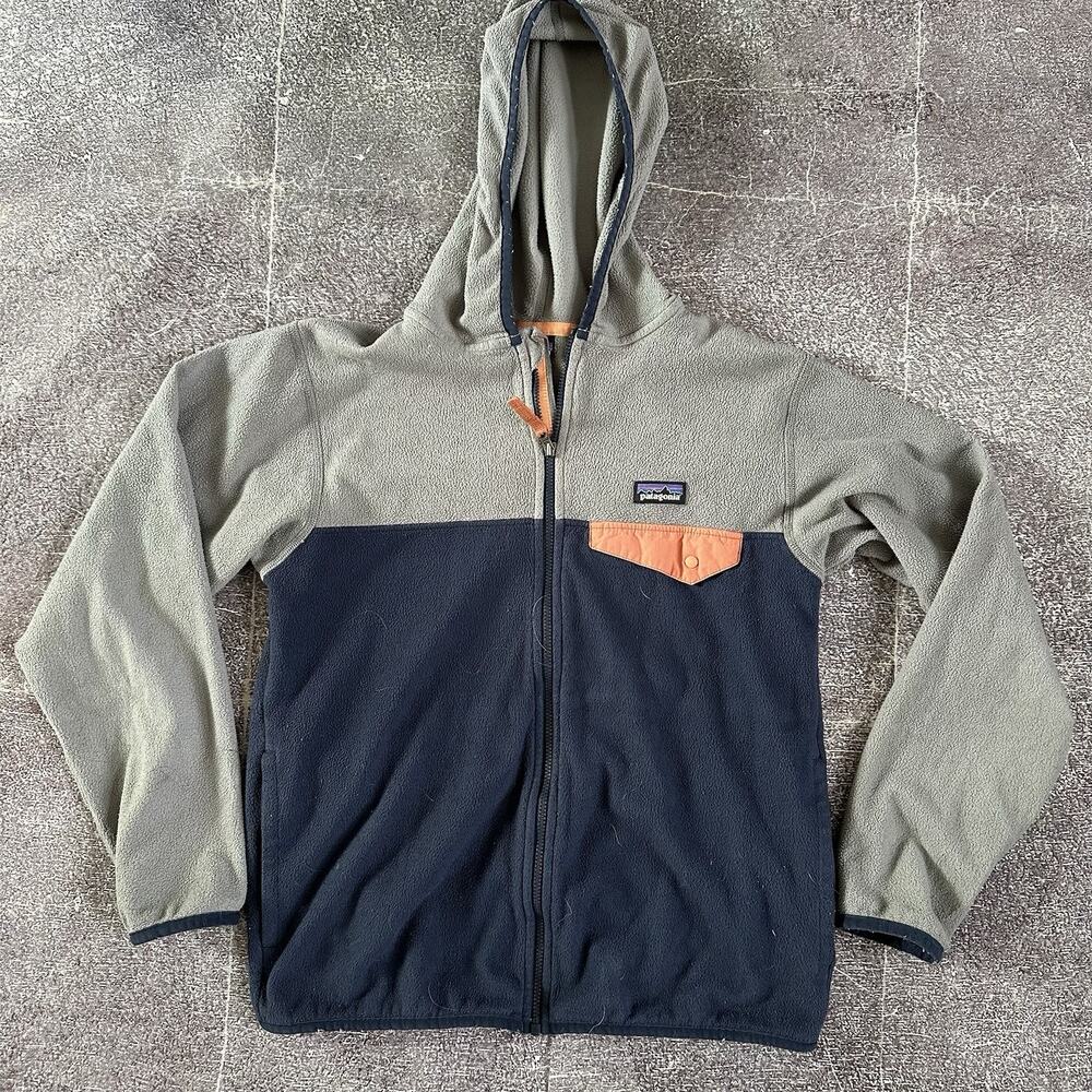 Kids Patagonia Micro D Snap T Navy Blue Gray Fleece Full Zip Up Jacket Sz L (12)